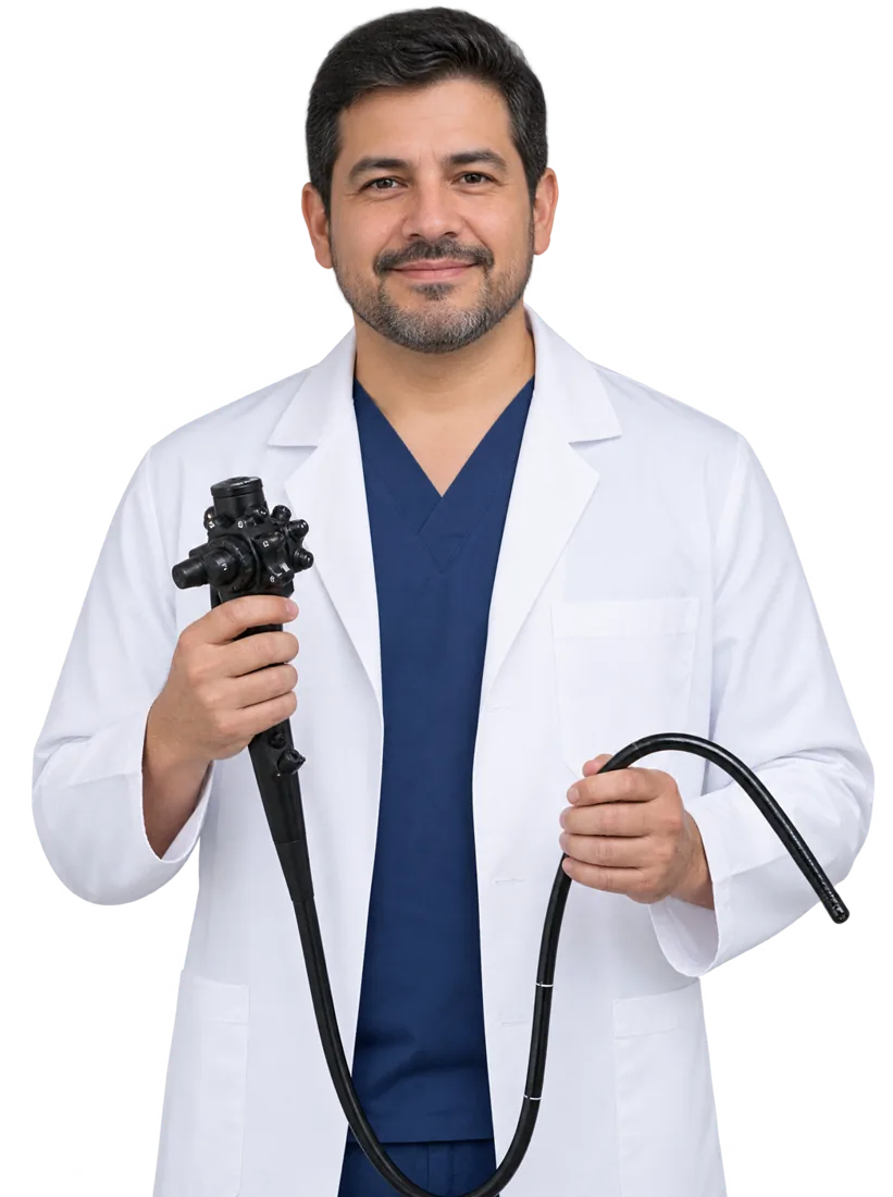 Médico gastroenterólogo con endoscopio